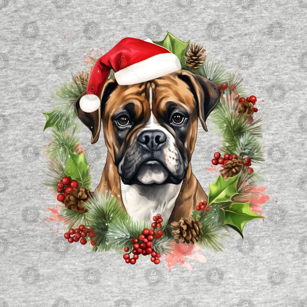 Christmas Boxer Dog Wreath by Chromatic Fusion Studio